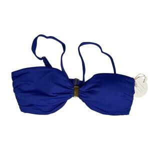 Rise by Zara McDermott NWT Blue Bikini Top Gold Hardware L Luxury Resort Beach